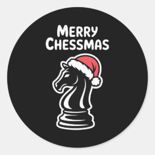 Frohe Chessmas Weihnachten Schach Xmas Santa Hut Runder Aufkleber