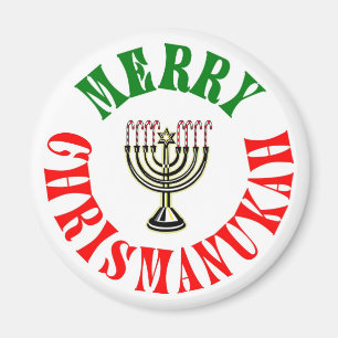 Frohe Chrismanukah- Weihnachten Chanukka Menora Magnet
