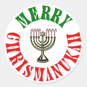 Frohe Chrismanukah- Weihnachten Chanukka Menora Runder Aufkleber