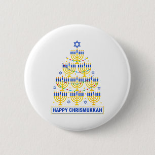 Frohe Chrismukkah Chanukka Licht Baum Jüdischer Fe Button