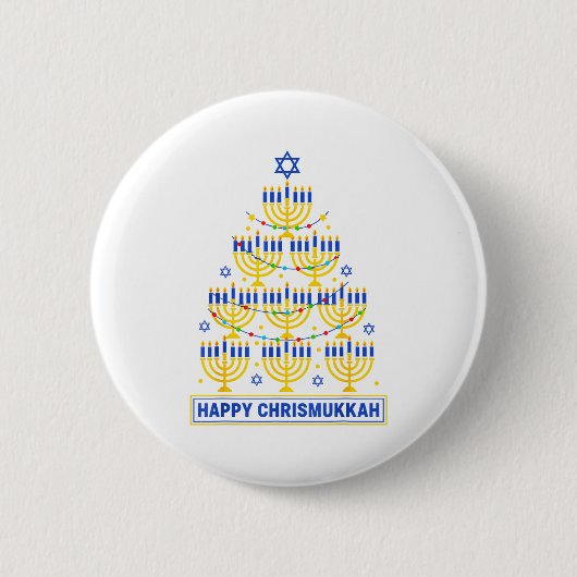 Frohe Chrismukkah Chanukka Licht Baum Jüdischer Fe Button (Vorderseite)