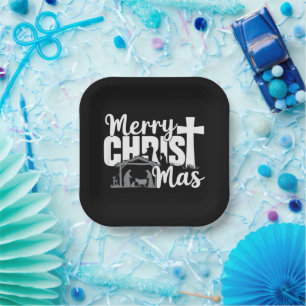 Frohe Christ Mas Christian Weihnachten Jesus Famil Pappteller