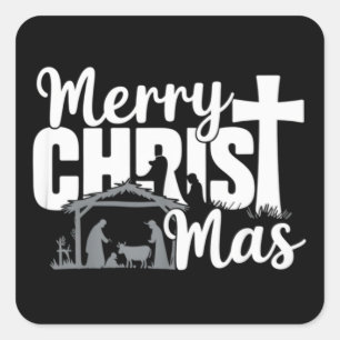 Frohe Christ Mas Christlich Weihnachten Jesus Fami Quadratischer Aufkleber