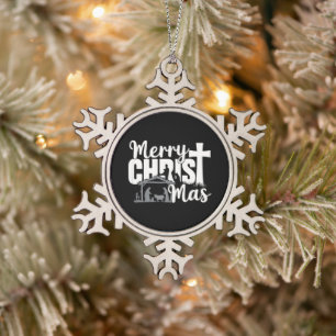 Frohe Christ Mas christlicher Weihnachten Jesus Fa Schneeflocken Zinn-Ornament