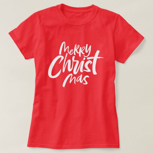 Frohe Christliche Weihnachtsbriefe Religious Red T-Shirt (Design vorne)