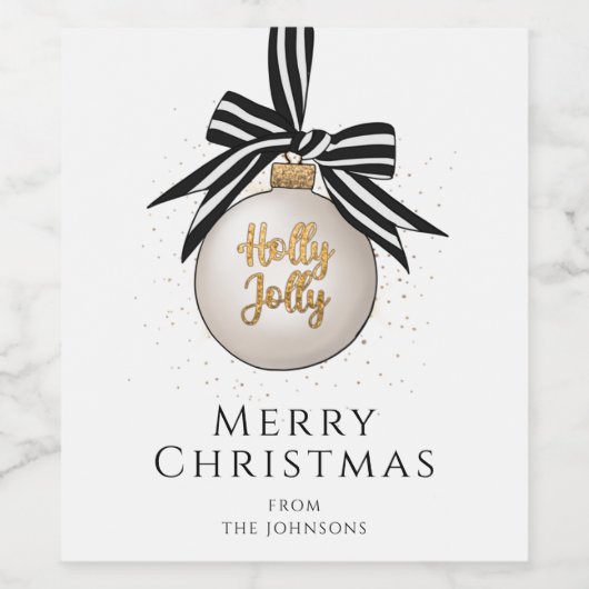 Frohe Christmas Bauble Schwarz-weiß Weinetikett (Einzelnes Label)