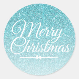 Frohe Christmas Blue Glitzer Ombre Umschlag Aufkle Runder Aufkleber