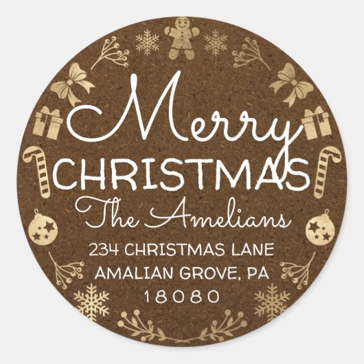 Frohe Christmas Holly Wreath UAWG Kraft Brown Runder Aufkleber (Vorderseite)