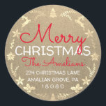 Frohe Christmas Holly Wreath UAWG Kraft Gold Runder Aufkleber<br><div class="desc">Rosa Rosa-Rose zarter Aufkleber für die süße Weihnachtszeit Haben Sie einen Tag Nr1! FlorenzKdesign</div>