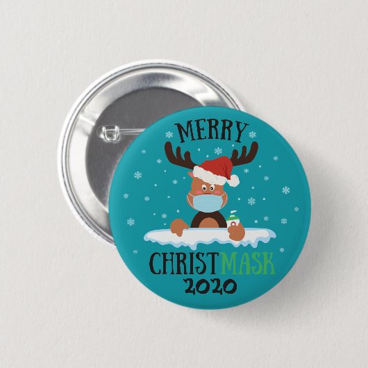 Frohe Christmaske-Rentiere-Gesichtsmaske-Sanitisie Button (Vorne & Hinten)