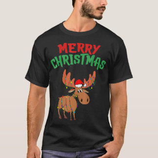 Frohe Christmoose Weihnachten Xmas Elch Santa Hut T-Shirt