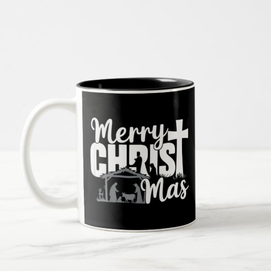 Frohe Christus Mas Christlich Weihnachten Jesus Fa Zweifarbige Tasse (Links)
