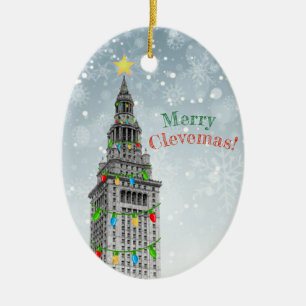 FROHE CLEVEMAS Cleveland Weihnachten Keramik Ornament