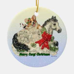 "Frohe Corgi-Weihnacht-" Corgi- u. Ponyverzierung Keramikornament