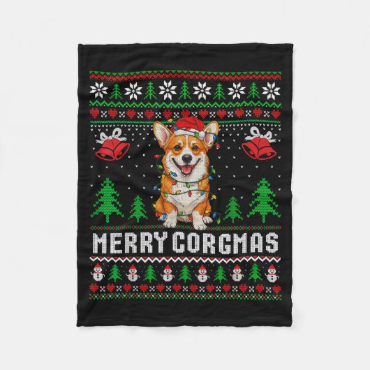 Frohe Corgmas hässlicher Pullover lustiger Corgi W Fleecedecke (Vorderseite)