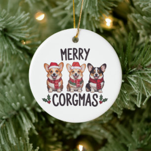 Frohe Corgmas Santa Hut Weihnachten Corgi Hundemam Keramik Ornament