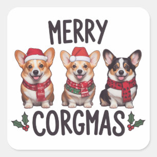 Frohe Corgmas Santa Hut Weihnachten Corgi Hundemam Quadratischer Aufkleber