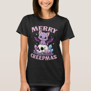 Frohe Creepmas-Katze-Pastell-Goth-Weihnachten-Tote T-Shirt