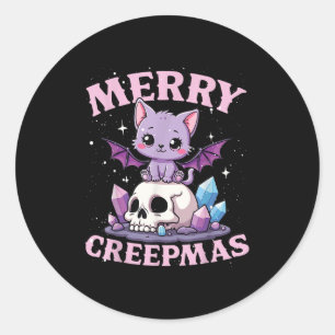 Frohe Creepmas-Katzen-Pastell-Goth-Weihnachts-Schä Runder Aufkleber