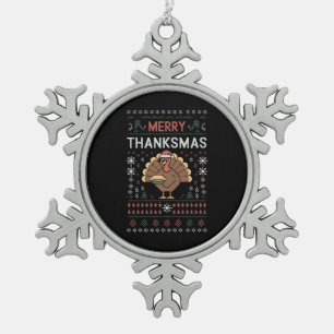 Frohe Dankmas Weihnachten Erntedankfest Pute Schneeflocken Zinn-Ornament