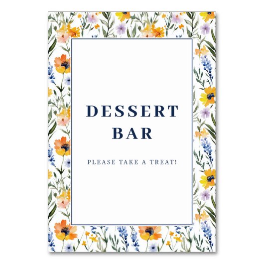 Frohe Dessertbar-Tafel mit Blumenmuster Tischnummer (Vorderseite)