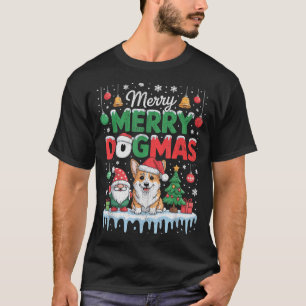 Frohe Dogmen Lustiger Hund Weihnachtsmann Hut Weih T-Shirt