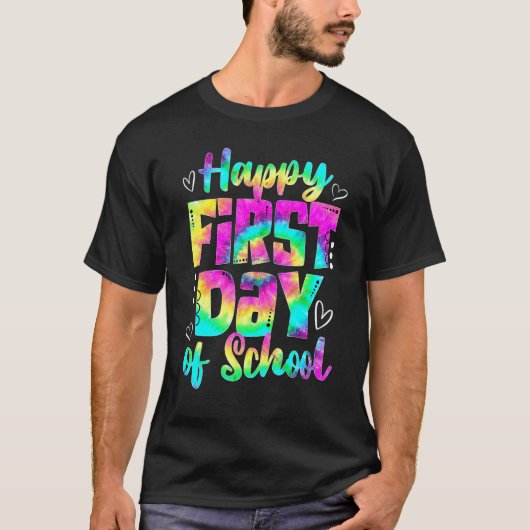Frohe Einschulung Retro-Tie-Dye-Lehrer-Binde T-Shirt (Vorderseite)