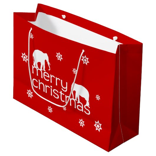 Frohe Elefant-Weihnachten Große Geschenktüte (Vorderseite Schrägansicht)