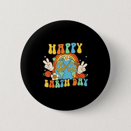 Frohe Erde Tag Retro-Lächeln Groovy Frieden Button (Vorderseite)