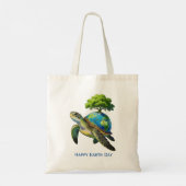 Frohe Erde-Tag-Schildkrötenplanet und Baum Tragetasche (Rückseite)