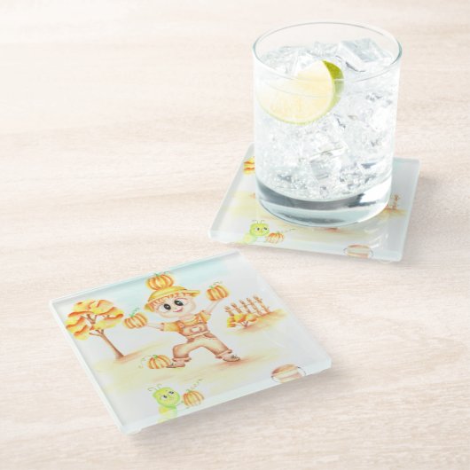 Frohe Ernte kleiner Ingwerjunge Glasuntersetzer (Schrägansicht)