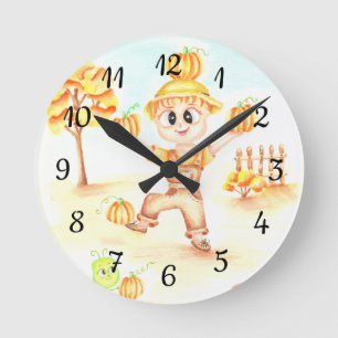 Frohe Ernte kleiner Ingwerjunge Runde Wanduhr