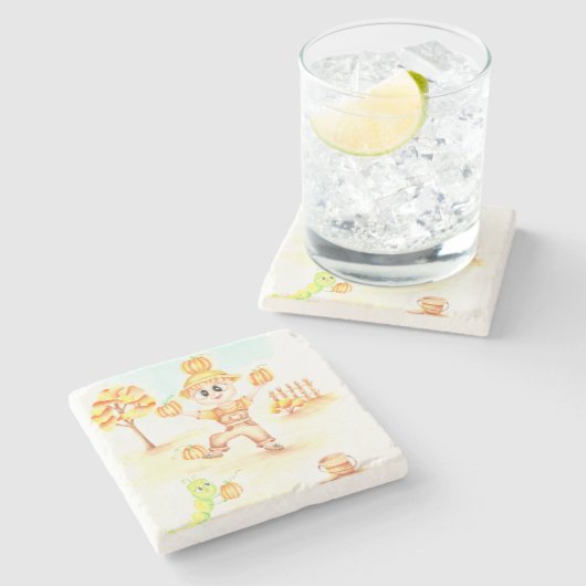 Frohe Ernte kleiner Ingwerjunge Steinuntersetzer (Seitenansicht)