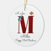 Frohe erste Weihnachten M lumberjack Rotkehlbaum Keramik Ornament (Links)