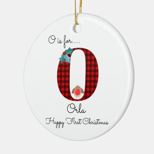 Frohe erste Weihnachten O lumberjack Robin Baum Keramik Ornament (Links)