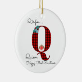 Frohe erste Weihnachts Q lumberjack Robin Baum Keramik Ornament (Rechts)
