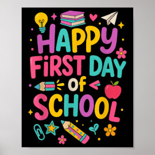Frohe Erster Schultag Lehrer Schüler Zurück Zur Sc Poster