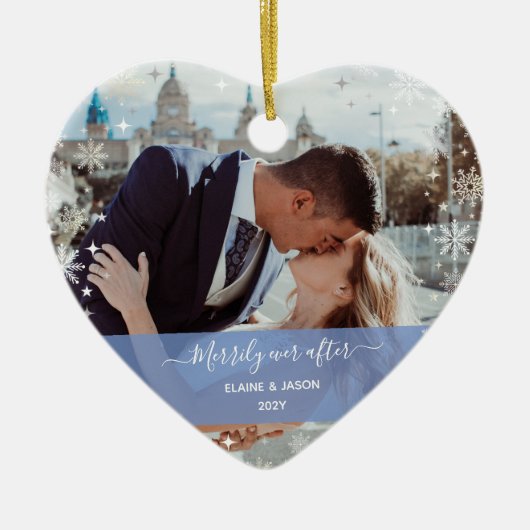 Frohe Ever After + Unsere ersten Weihnachten 2 Fot Keramik Ornament (Vorne)