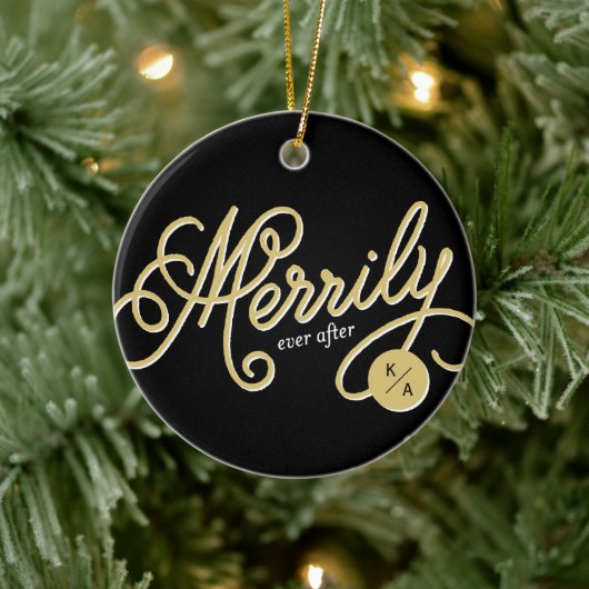 Frohe Ever nach Curly Script Foto Weihnachten Keramikornament (Baum)