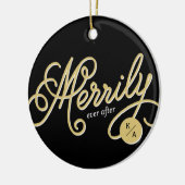 Frohe Ever nach Curly Script Foto Weihnachten Keramikornament (Links)