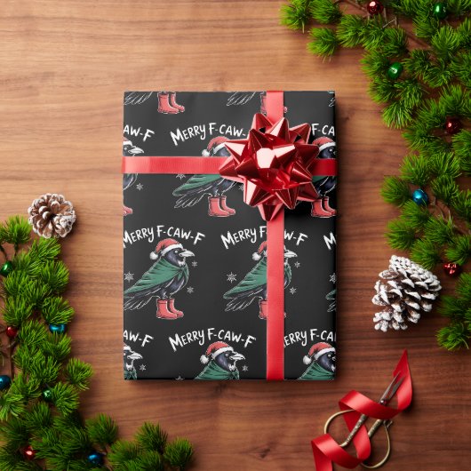 Frohe F-Caw-F Krähe, Schwarzer Vogel Weihnachtsrab Geschenkpapier (Feiertagsgeschenk)
