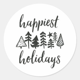 Frohe Feiertage Aquarell-Weihnachtsbäume rund Runder Aufkleber