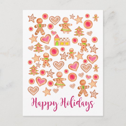 Frohe Feiertage Aquarelllebkuchenplätzchen Postkarte (Vorderseite)