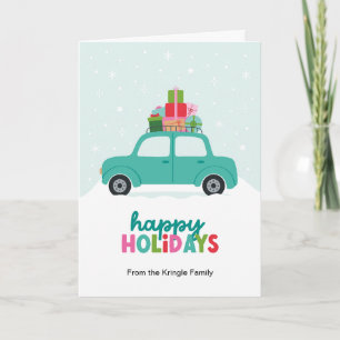 Frohe Feiertage Auto mit Geschenken in Aqua Blau Feiertagskarte