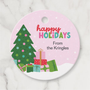 Frohe Feiertage Baum mit Geschenken in Rosa indivi Geschenkanhänger