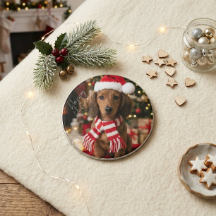 Frohe Feiertage Brauner Dachshund Festlicher Welpe Magnet
