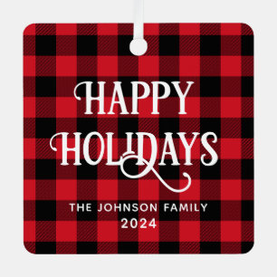 Frohe Feiertage Buffalo Plaid Familienfoto Ornament Aus Metall