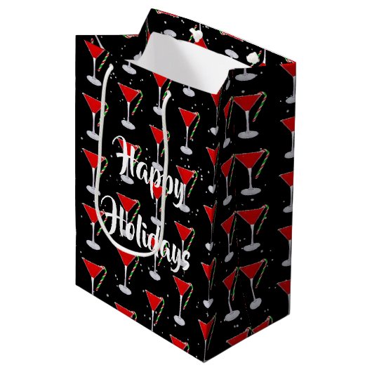 Frohe Feiertage Candy Cane Martini Mittlere Geschenktüte (Vorderseite Schrägansicht)