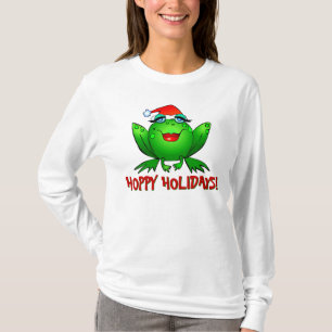 Frohe Feiertage Cartoon-Dame-Frosch-Shirt T-Shirt