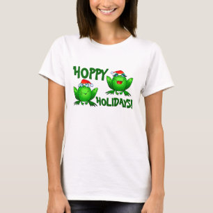 Frohe Feiertage Cartoon Frösche Shirt Grüner Text